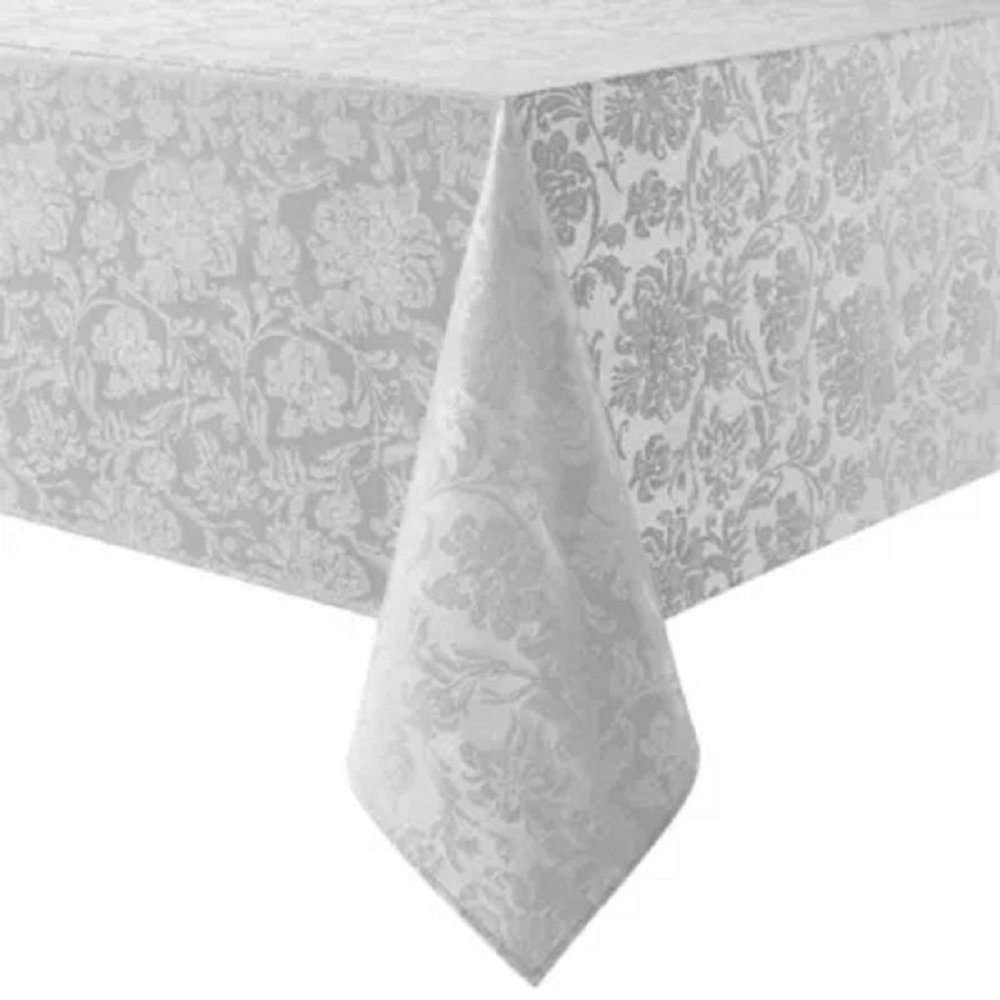 Holiday Medley Silver-Gray Damask 60x144 inch Fabric Tablecloth (Seats 12 to 14)